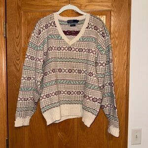Vintage Polo by Ralph Lauren Cream V-Neck Fair Isle Sweater